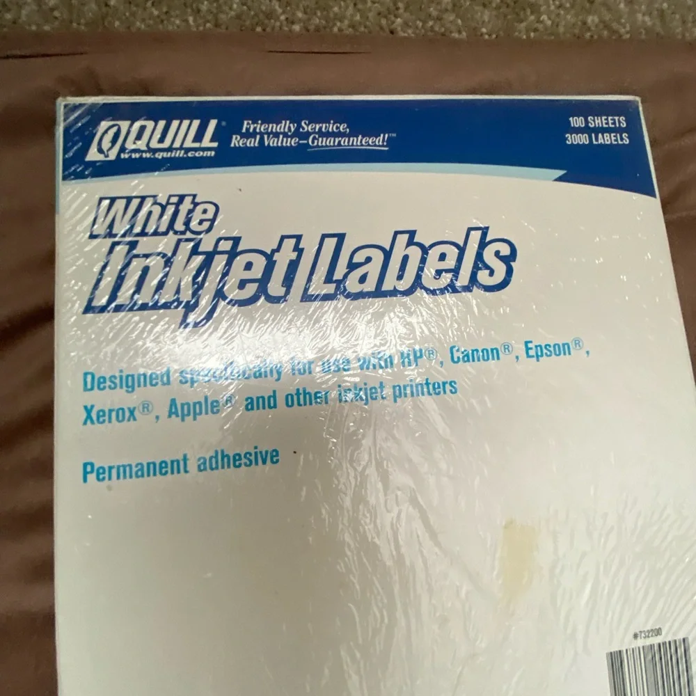Quill White InkJet Labels. 3000 labels, 100 sheets. 30 per page. Sealed, NIB